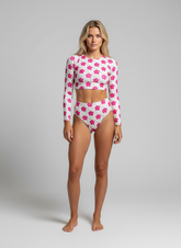 Shoreline Glow Hibiscus Pink Long Sleeve Bikini Top