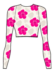 Shoreline Glow Hibiscus Pink Long Sleeve Bikini Top