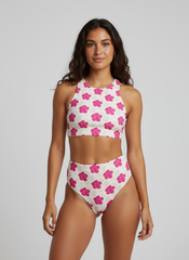 Sunset Chaser Hibiscus Pink Bikini Top
