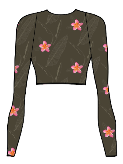 Shoreline Glow Plumeria Khaki Long Sleeve Bikini Top