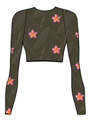 Shoreline Glow Plumeria Khaki Long Sleeve Bikini Top